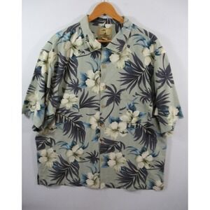 Jamaica Jaxx Hibiscus Print Silk Hawaiian Shirt Men XL Tropical Floral
